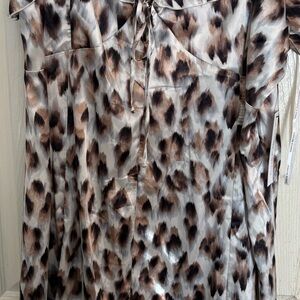 Emma & Michele White Brown Tie Front Relaxed Mini Dress